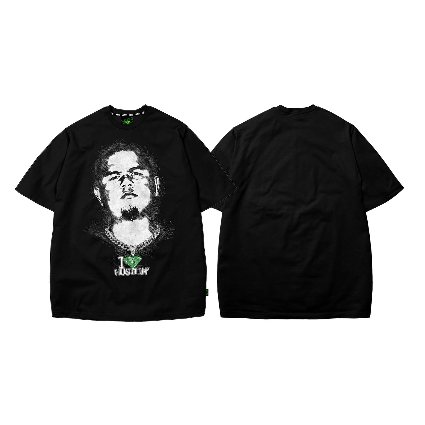 MSTR X HUSTLIN COLLAB 2025 "CHUBB" TSHIRT (BLACK)