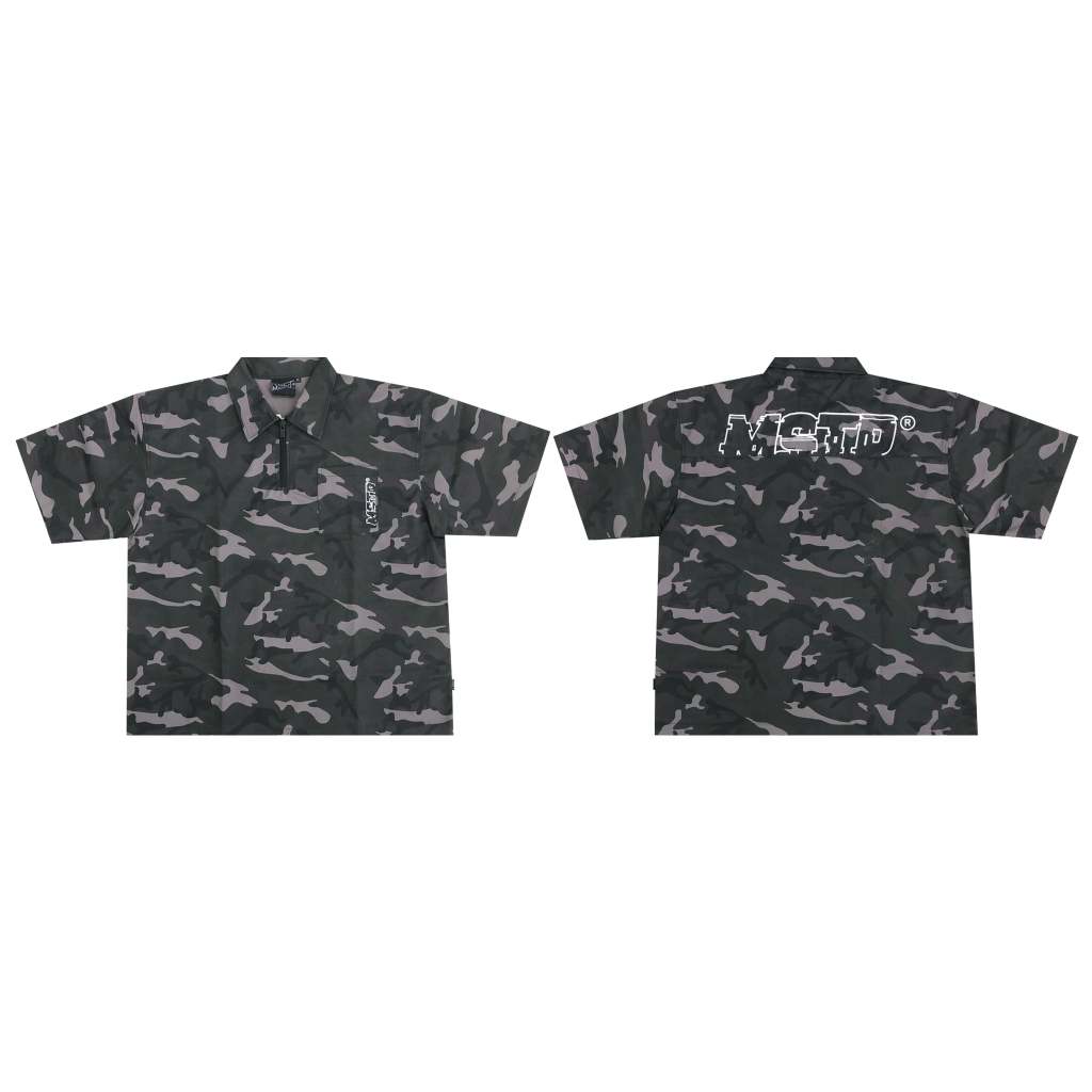 MSTR - CAMOUFLAGE COLLECTION "ZIP CAMOU" ZIP POLO SHIRT (BLACK)